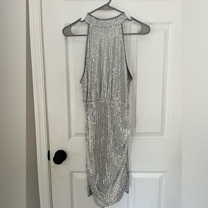 SHEIN Silver Sequin Halter Mini Dress – Size L